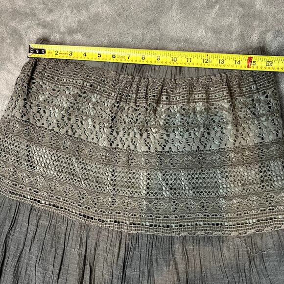 J.Crew Tiered Maxi Skirt Womens L Gray Embroidered Lined Rayon Eyelet Lace-Trim - Picture 8 of 9